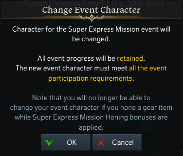 Express Mission Character Change Confirmation