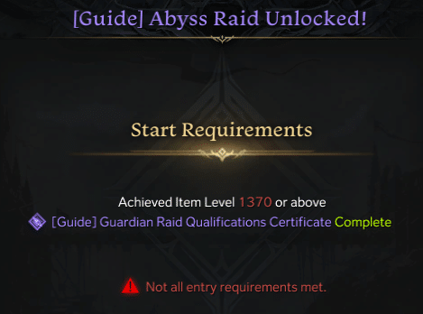 Lost Ark Abyss Raid Requirements