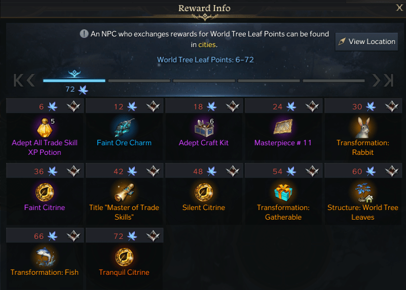 World Tree Leaf Rewards UI