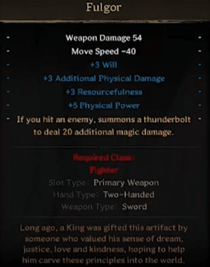 Dark and Darker Unique Weapons Fulgor Description